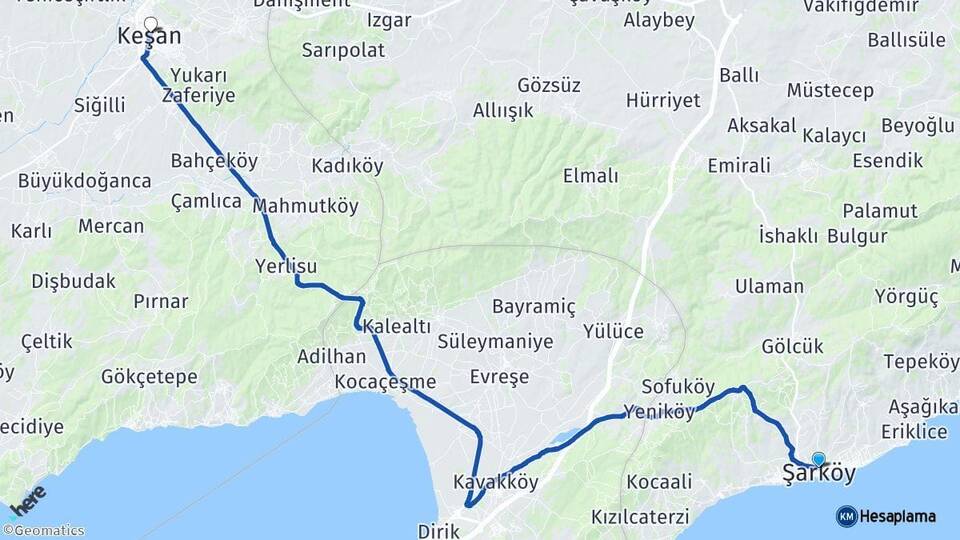 Tekirdağ Şarköy Keşan Edirne Arası Kaç Km - Yol Haritası