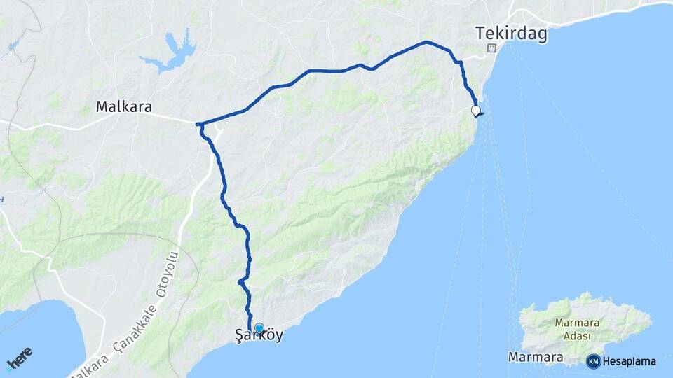 Tekirdağ Şarköy Kumbağ Süleymanpaşa Arası Kaç Km - Yol Haritası