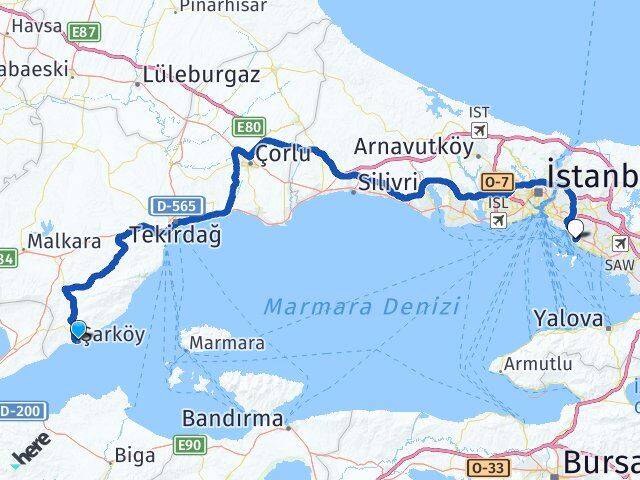Tekirdağ Şarköy Maltepe İstanbul Arası Kaç Km - Yol Haritası