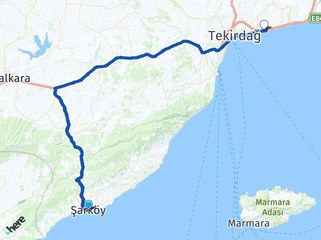 Tekirdağ Şarköy Namık Kemal Süleymanpaşa Arası Kaç Km - Yol Haritası