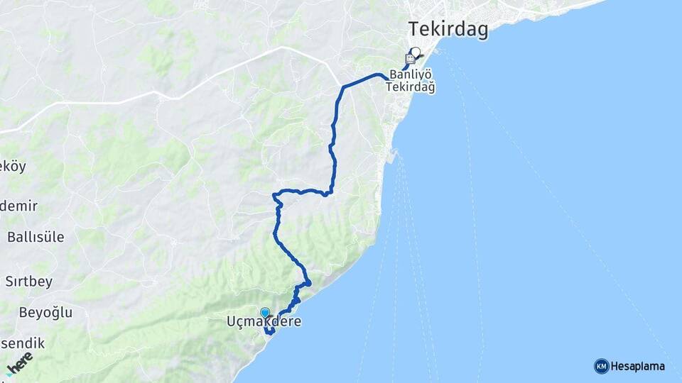 Tekirdağ Şarköy Uçmakdere Süleymanpaşa Arası Kaç Km - Yol Haritası