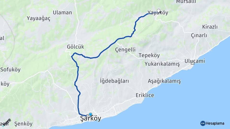 Tekirdağ Şarköy Yayaköy Şarköy Arası Kaç Km - Yol Haritası