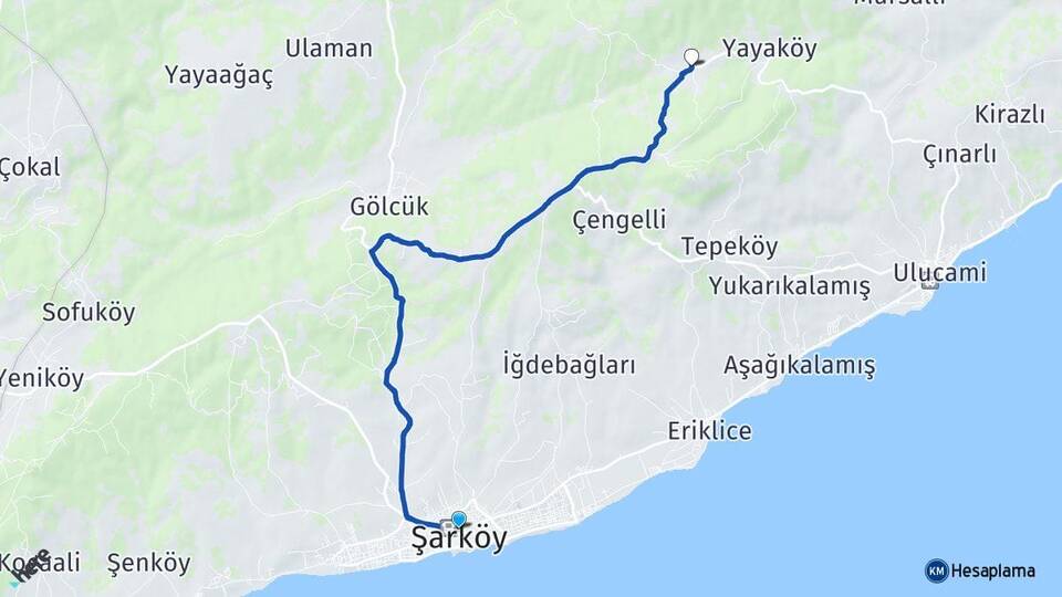 Tekirdağ Şarköy Yörgüç Şarköy Arası Kaç Km - Yol Haritası