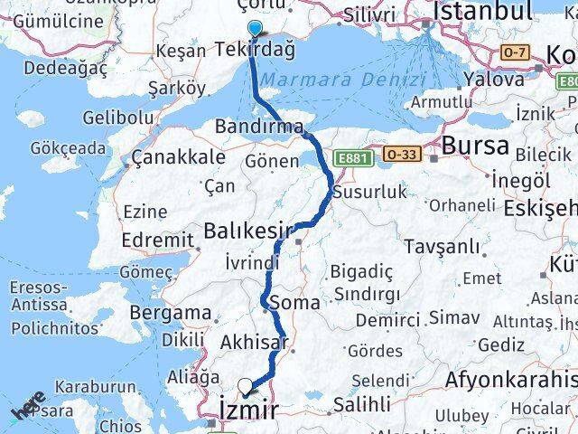 Tekirdağ Şehzadeler Manisa Arası Kaç Km - Yol Haritası