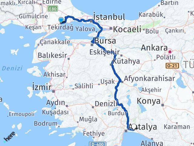 Tekirdağ Serik Antalya Arası Kaç Km - Yol Haritası