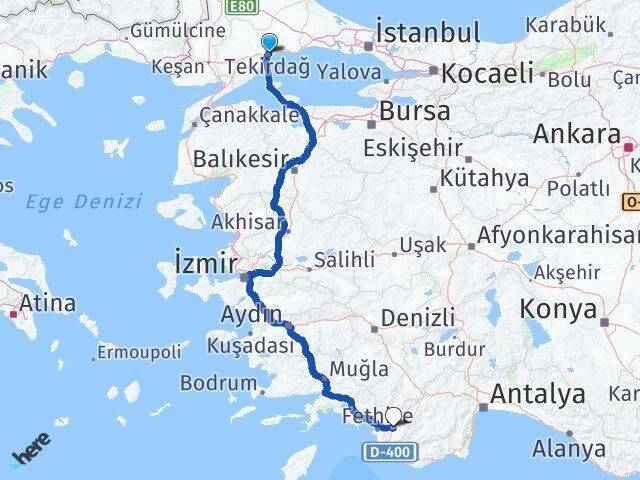 Tekirdağ Seydikemer Muğla Arası Kaç Km - Yol Haritası
