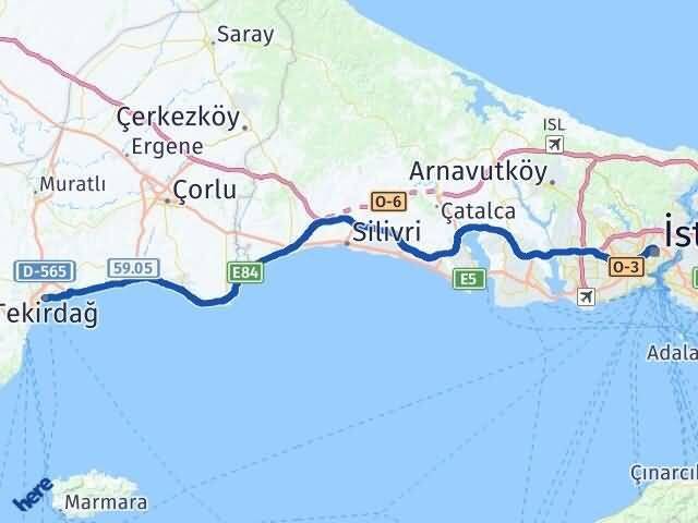 Tekirdağ Şişli İstanbul Arası Kaç Km - Yol Haritası
