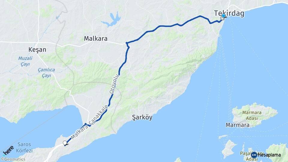 Tekirdağ Süleymanpaşa Bolayır Gelibolu Çanakkale Arası Kaç Km - Yol Haritası