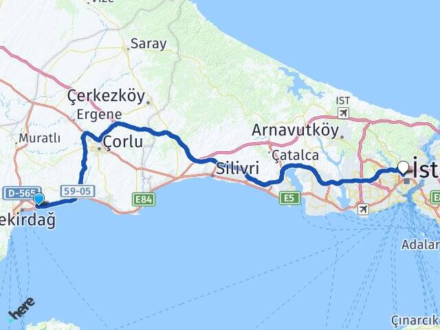 Tekirdağ Süleymanpaşa Değirmenaltı Kağıthane İstanbul Arası Kaç Km - Yol Haritası
