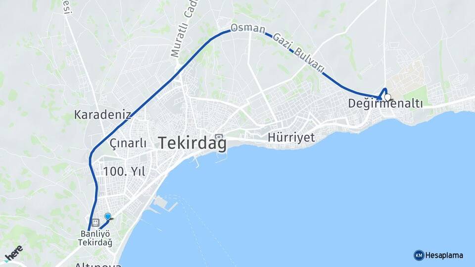 Tekirdağ Süleymanpaşa Değirmenaltı Süleymanpaşa Arası Kaç Km - Yol Haritası