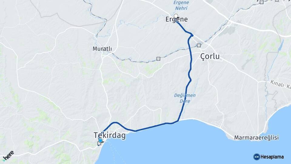 Tekirdağ Süleymanpaşa Ergene Arası Kaç Km - Yol Haritası