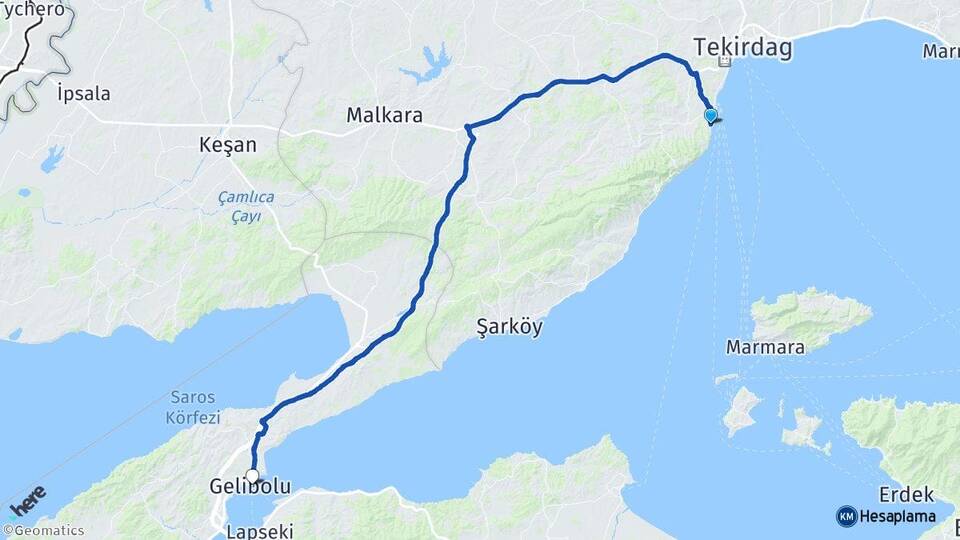 Tekirdağ Süleymanpaşa Kumbağ Gelibolu Çanakkale Arası Kaç Km - Yol Haritası