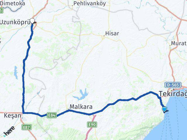 Tekirdağ Süleymanpaşa Kumbağ Uzunköprü Edirne Arası Kaç Km - Yol Haritası