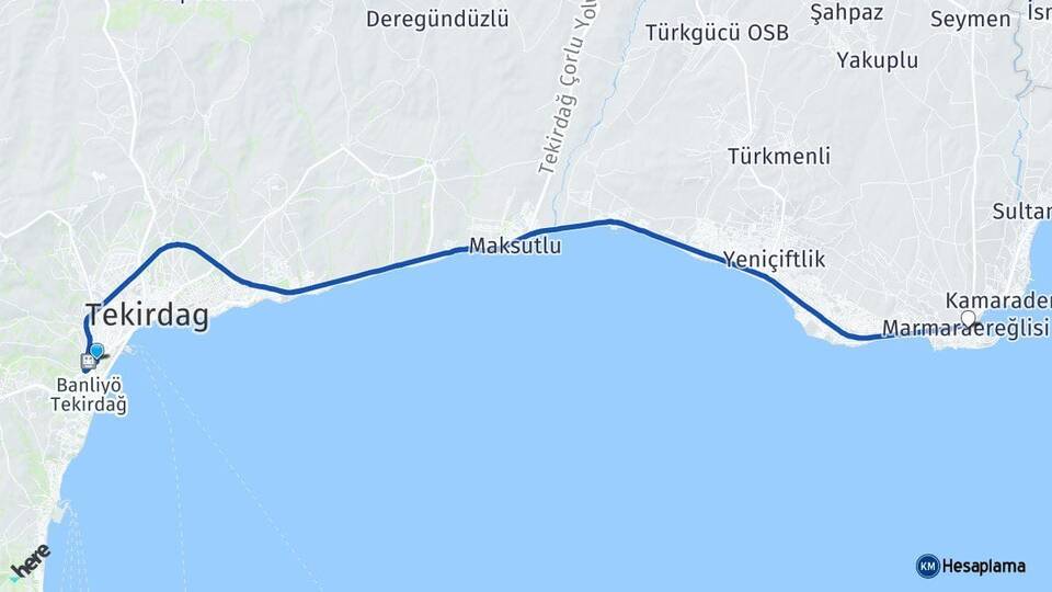Tekirdağ Süleymanpaşa Marmaraereğlisi Arası Kaç Km - Yol Haritası