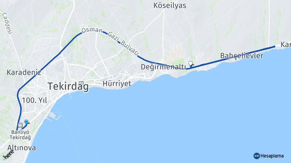 Tekirdağ Süleymanpaşa Namık Kemal Süleymanpaşa Arası Kaç Km - Yol Haritası