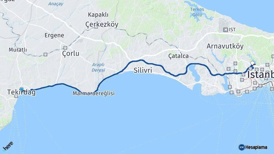 Tekirdağ Sultangazi İstanbul Arası Kaç Km - Yol Haritası