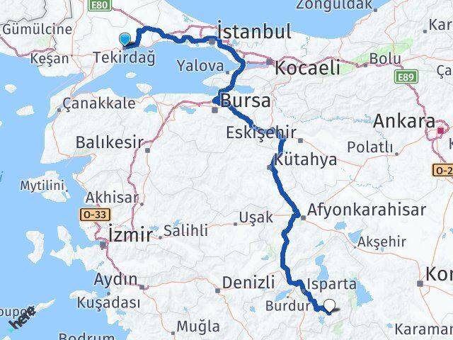 Tekirdağ Sütçüler Isparta Arası Kaç Km - Yol Haritası