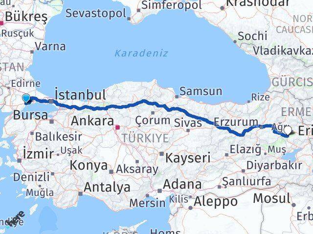 Tekirdağ Tutak Ağrı Arası Kaç Km - Yol Haritası
