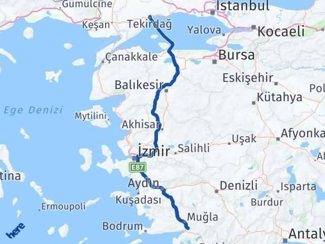 Tekirdağ Ula Muğla Arası Kaç Km - Yol Haritası