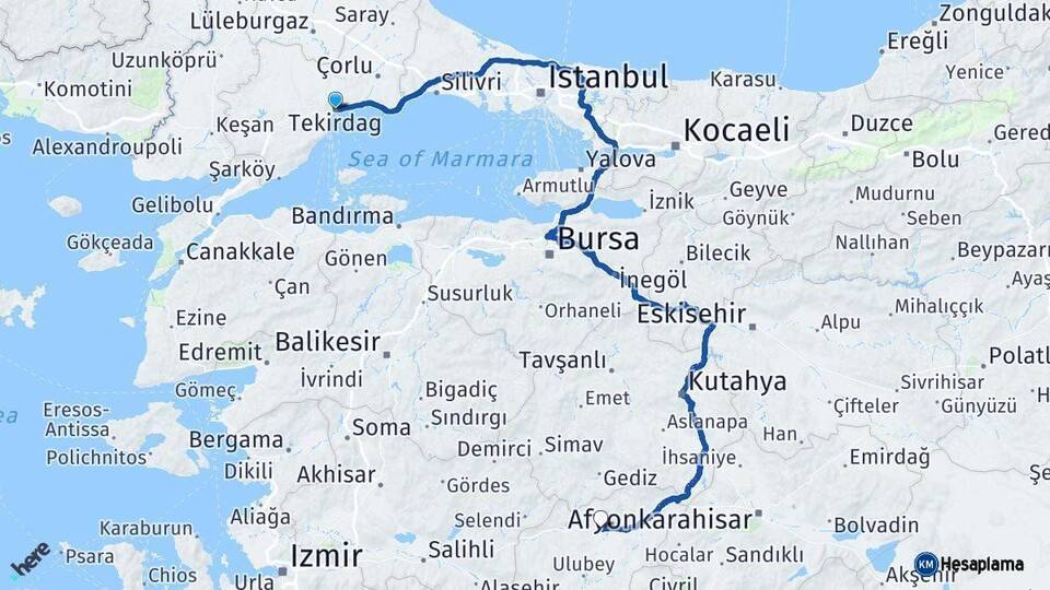 Tekirdağ Uşak Arası Kaç Km - Yol Haritası