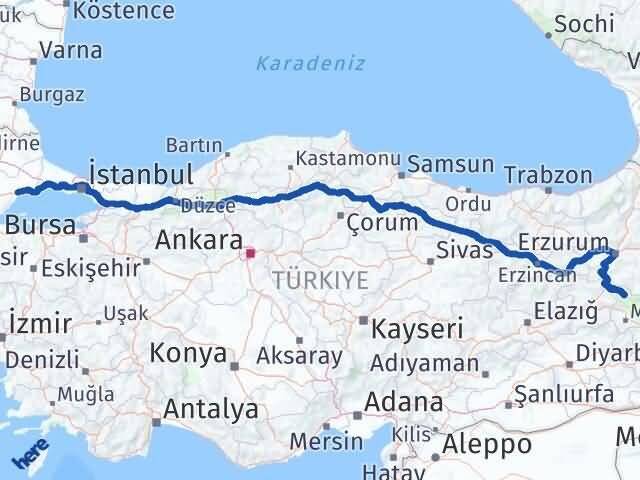 Tekirdağ Varto Muş Arası Kaç Km - Yol Haritası