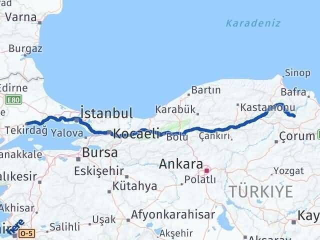 Tekirdağ Vezirköprü Samsun Arası Kaç Km - Yol Haritası