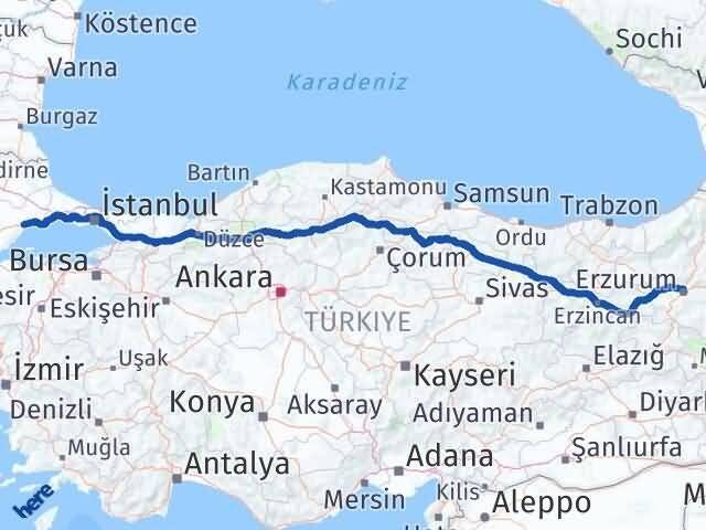 Tekirdağ Yakutiye Erzurum Arası Kaç Km - Yol Haritası