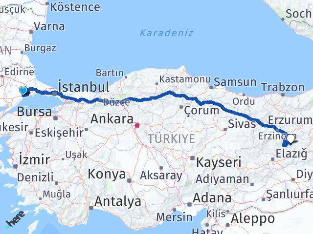 Tekirdağ Yayladere Bingöl Arası Kaç Km - Yol Haritası
