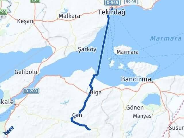 Tekirdağ Yenice Çanakkale Arası Kaç Km - Yol Haritası