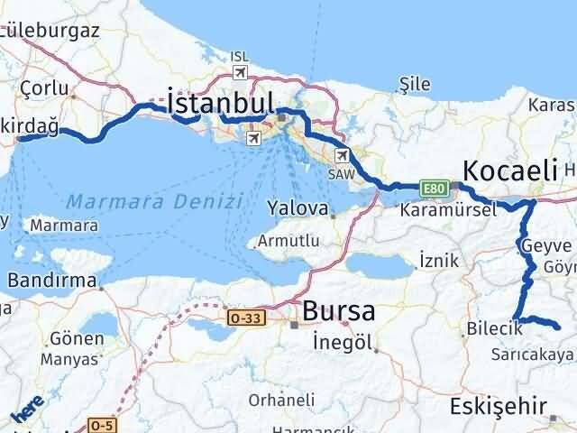 Tekirdağ Yenipazar Bilecik Arası Kaç Km - Yol Haritası