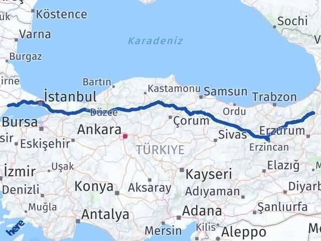 Tekirdağ Yusufeli Artvin Arası Kaç Km - Yol Haritası