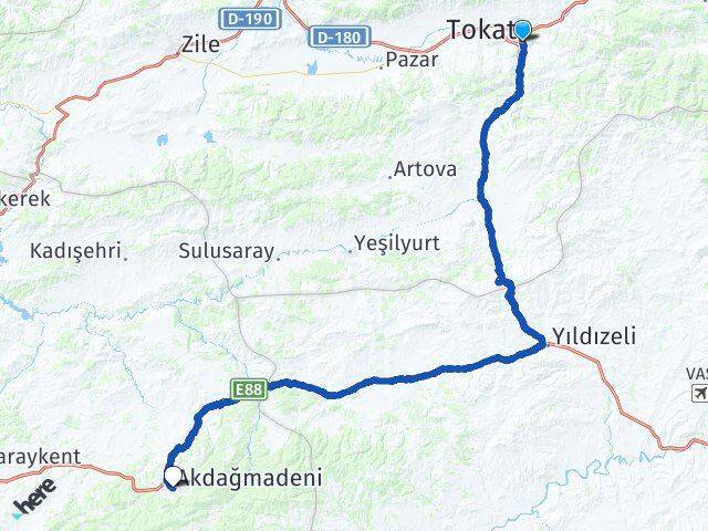 Tokat Akdağmadeni Yozgat Arası Kaç Km - Yol Haritası