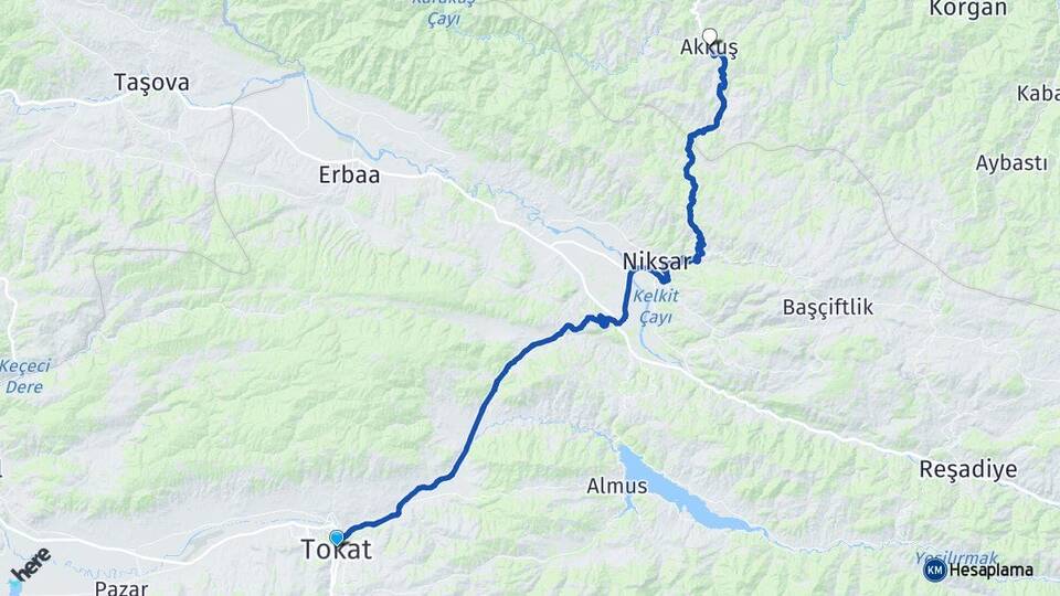 Tokat Akkuş Ordu Arası Kaç Km - Yol Haritası
