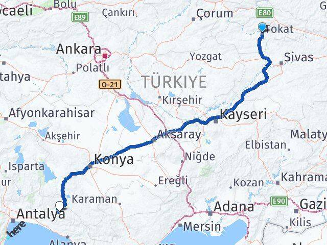 Tokat Akseki Antalya Arası Kaç Km - Yol Haritası