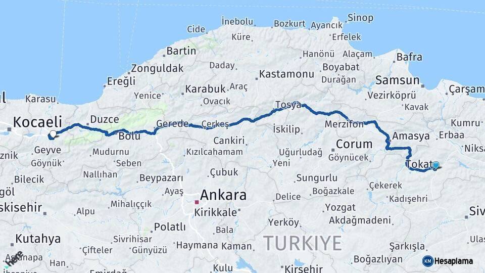 Tokat Akyazı Sakarya Arası Kaç Km - Yol Haritası