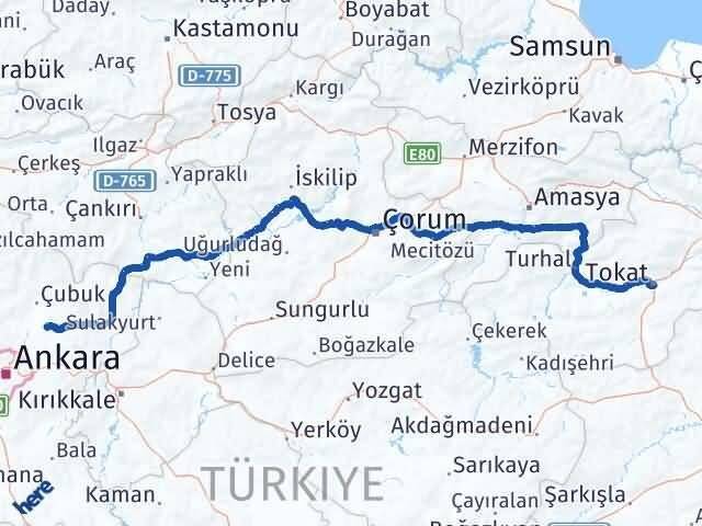 Tokat Akyurt Ankara Arası Kaç Km - Yol Haritası