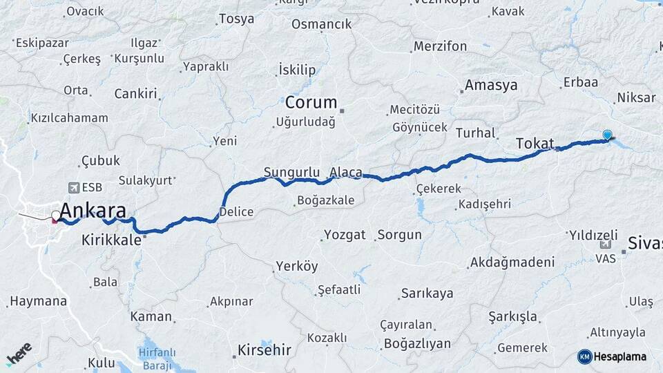 Tokat Almus Ankara Arası Kaç Km - Yol Haritası