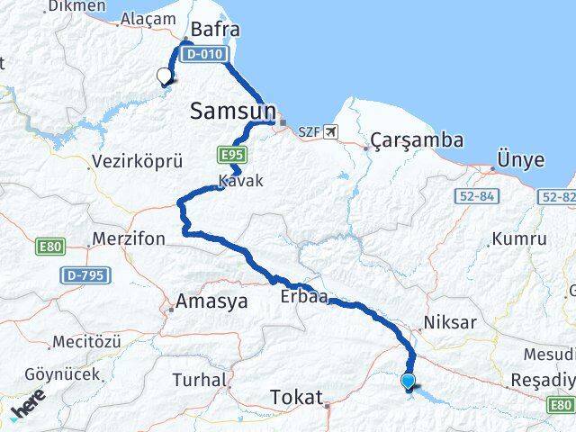 Tokat Almus Bafra Samsun Arası Kaç Km - Yol Haritası