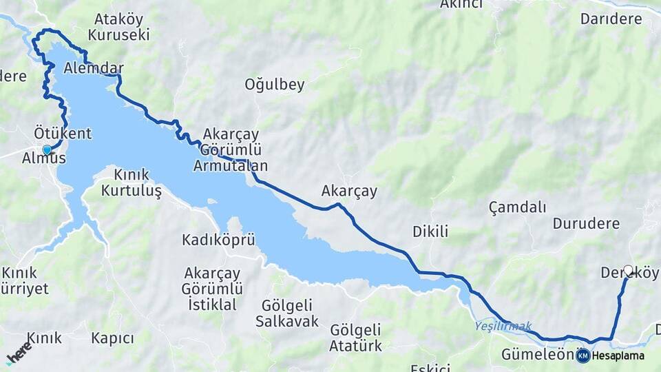 Tokat Almus Dereköy Almus Arası Kaç Km - Yol Haritası