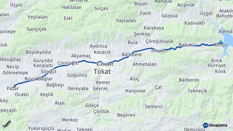 Tokat Almus Pazar Arası Kaç Km - Yol Haritası