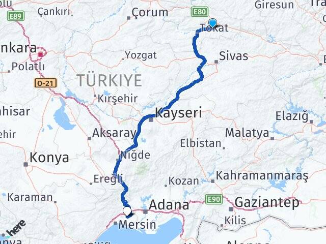 Tokat Almus Tarsus Mersin Arası Kaç Km - Yol Haritası