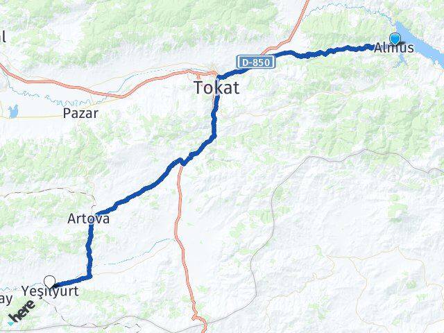Tokat Almus Yeşilyurt Arası Kaç Km - Yol Haritası