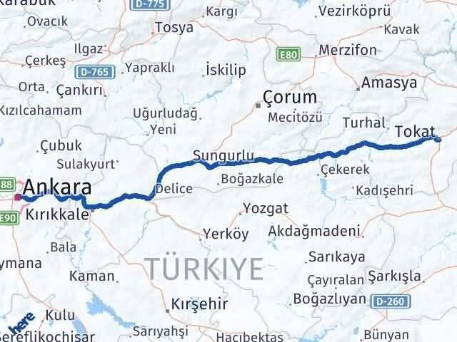 Tokat Altındağ Ankara Arası Kaç Km - Yol Haritası
