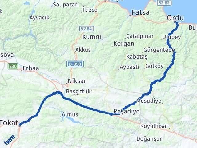 Tokat Altınordu Arası Kaç Km - Yol Haritası