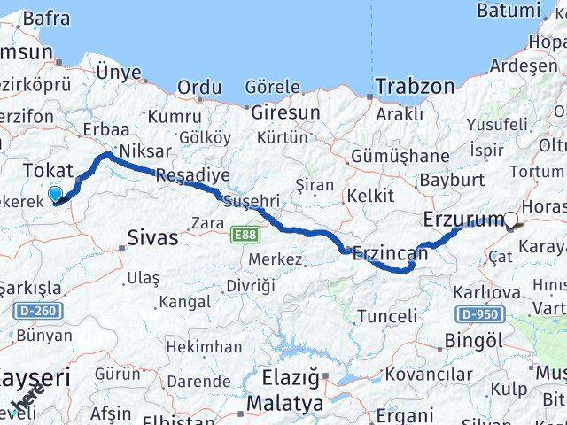 Tokat Artova Erzurum Arası Kaç Km - Yol Haritası