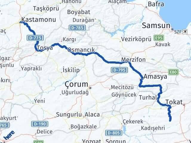 Tokat Artova Kastamonu Arası Kaç Km - Yol Haritası