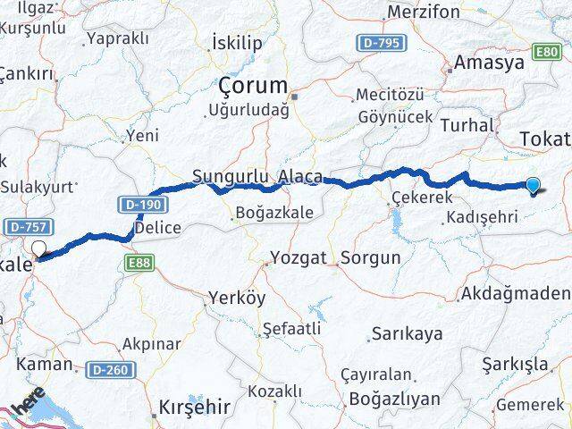 Tokat Artova Kırıkkale Arası Kaç Km - Yol Haritası