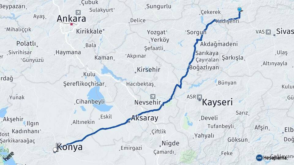 Tokat Artova Konya Arası Kaç Km - Yol Haritası