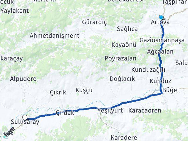 Tokat Artova Sulusaray Arası Kaç Km - Yol Haritası