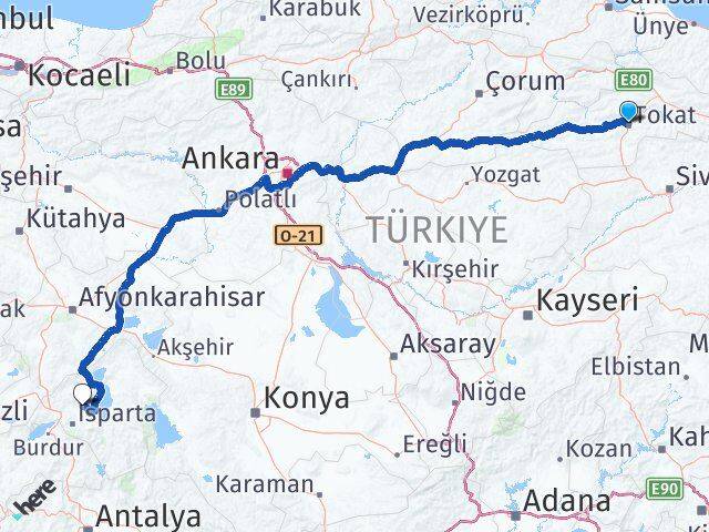 Tokat Atabey Isparta Arası Kaç Km - Yol Haritası